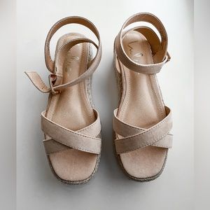 LuLus Nude Wedge Sandals - COBI